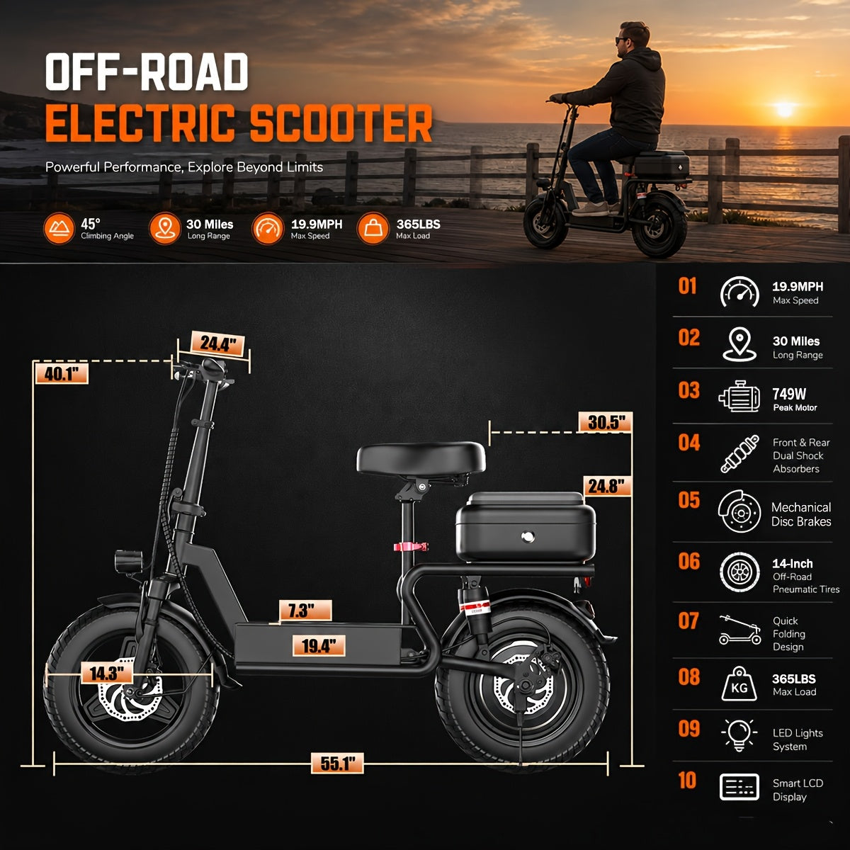 Trottinette électrique G11 avec siège rembourré 54,6 V – Trottinette électrique pliable pour adultes, trajets urbains, design confortable pour les longues distances