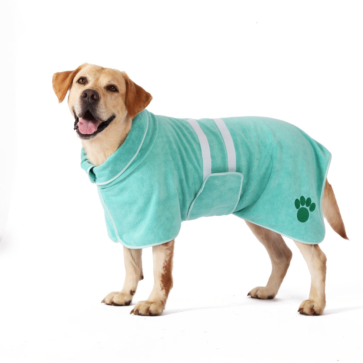 Peignoir de bain à séchage rapide pour chiens et chats – Manteau en microfibre absorbante avec détail brodé, peignoir de séchage mains libres pour chiens moyens et grands après le bain, la baignade ou la pluie