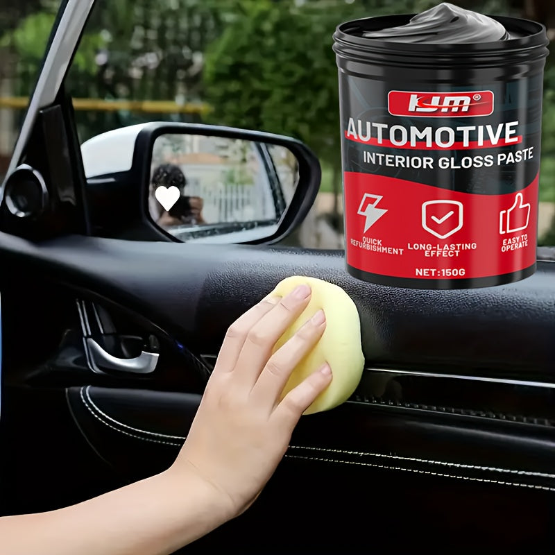 Crème de restauration et blanchiment pour plastiques automobiles KJM 150g avec éponge – Rénovateur tout-en-un pour tableau de bord, pneus et sièges, lustrant pour intérieur de voiture, soin des tissus d'ameublement, brillance longue durée et protection UV