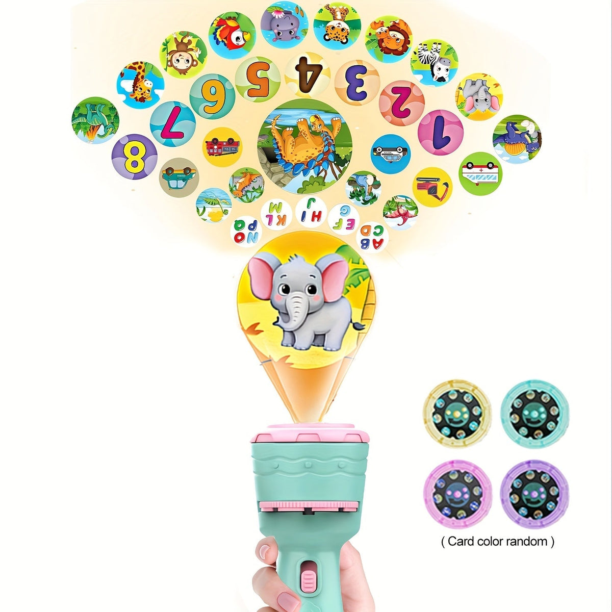Jouet de projection pour enfants avec 4 cartes et 24 motifs : légumes, chiffres, animaux, jouet éducatif STEM pour l'apprentissage des tout-petits, cadeau d'anniversaire, jeu de société en famille – Couleur aléatoire