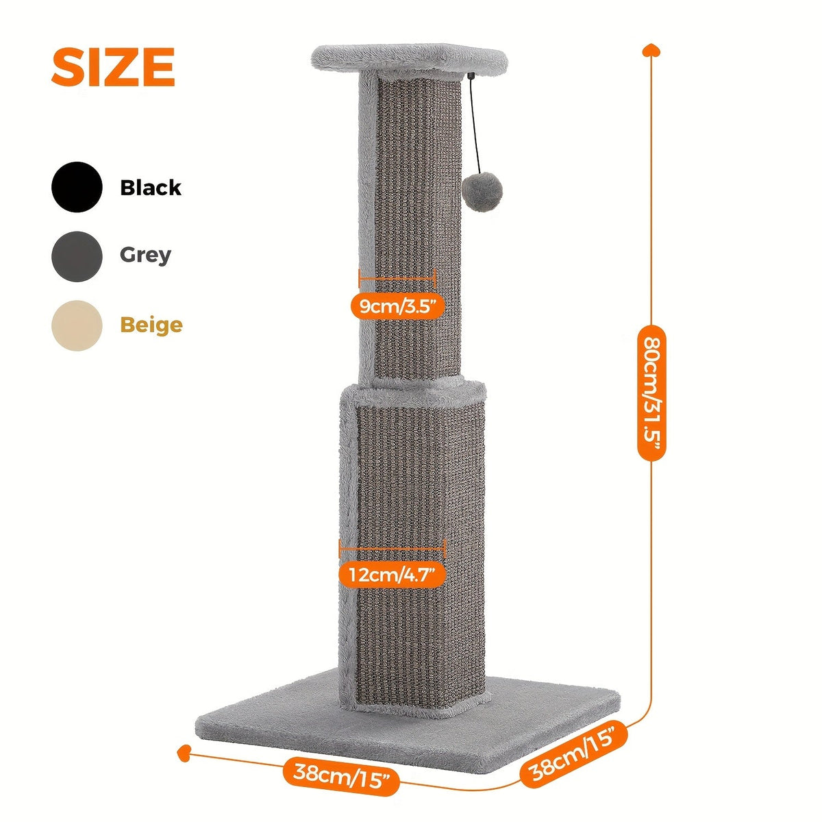Arbre à chat à plusieurs niveaux avec poteau en sisal et jouets suspendus pour chats d'intérieur, tour d'escalade robuste et centre d'activités pour chats énergiques, disponible en gris et noir