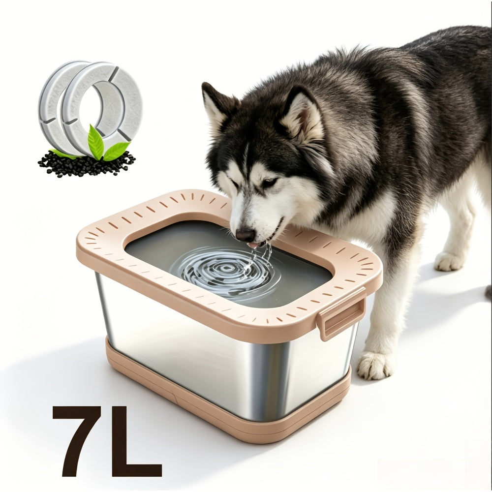 Gamelle pour chien en acier inoxydable de 7 L, anti-éclaboussures et anti-déversement, distributeur d'eau lente pour buveurs désordonnés, bol pour animal de compagnie robuste pour intérieur et extérieur – Grande capacité