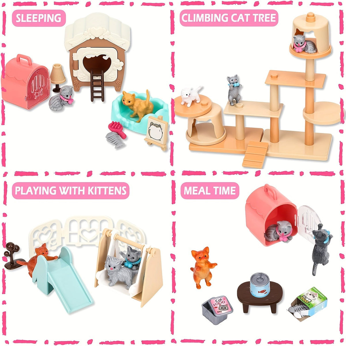 Ensemble de figurines de chat, jouets pour enfants - Centre de soins interactif pour chatons, jeu de rôle pour filles et garçons de 3, 4, 5 et 6 ans, ensemble de jeu réaliste avec accessoires, cadeau d'anniversaire pour les amoureux des chats
