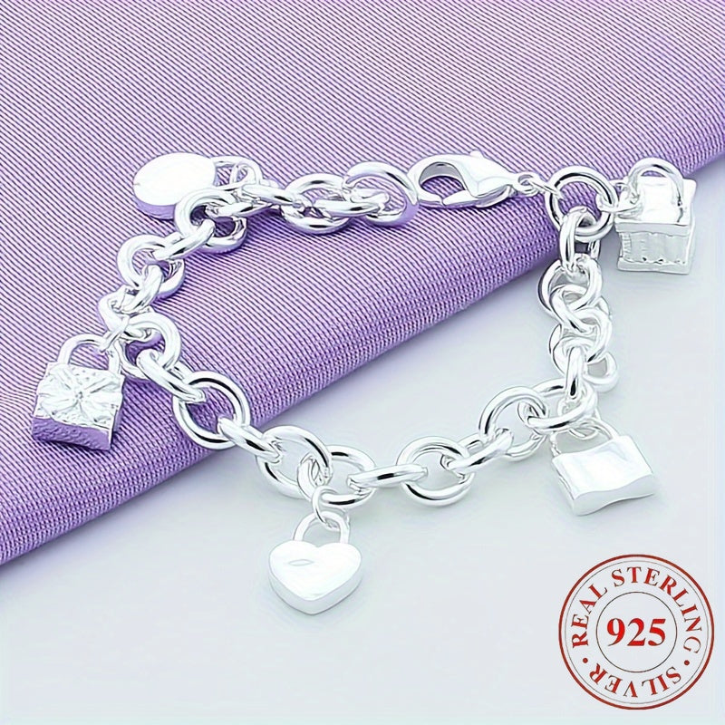 Bracelet avec pendentif en argent sterling 925 style coréen pour femme – Design tendance à maillons, hypoallergénique, 20 cm / 7,87 po, élégant au quotidien et cadeau idéal pour toutes les occasions