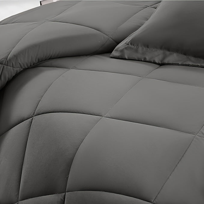 Ensemble de literie 7 pièces pour lit Queen/King – Parure de lit en microfibre douce à plis pincés, comprenant une couette, un drap-housse, un drap plat et 4 taies d'oreiller, ensemble de literie toutes saisons pour la maison et le dortoir