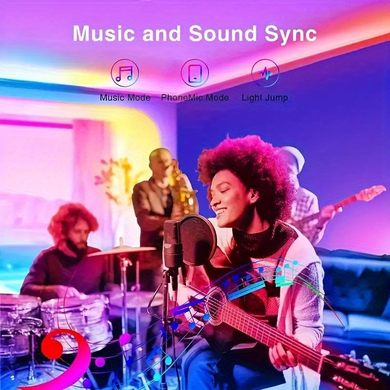 Ruban LED RVB avec télécommande via application, synchronisation musicale, intensité réglable, changement de couleur et minuterie – Éclairage LED intelligent pour la décoration de chambre, salon et salle de jeux, de 5 m à 60 m