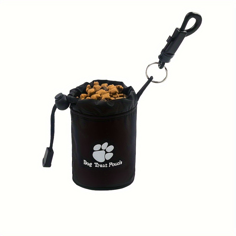 Pochette à friandises pour chien avec clip de ceinture et attache pour harnais - Sac de dressage à cordon et fermeture éclair avec motifs de pattes pour promenades, accessoire portable pour animaux, Noir Bleu Rouge Vert