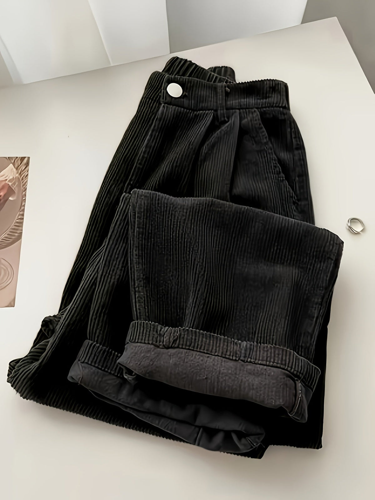 Pantalon décontracté droit et fluide pour femme - Pantalon large style décontracté pour femme en noir, marron, bordeaux, olive, bleu marine, abricot, tailles S-XXL
