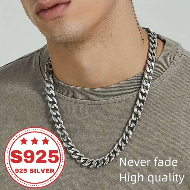 Collier chaîne gourmette cubaine en argent sterling 925 pour hommes et femmes - Chaîne Miami cubaine classique de 9 mm, bijoux hip-hop unisexes en argent et or, 18-24 pouces, cadeau tendance au quotidien