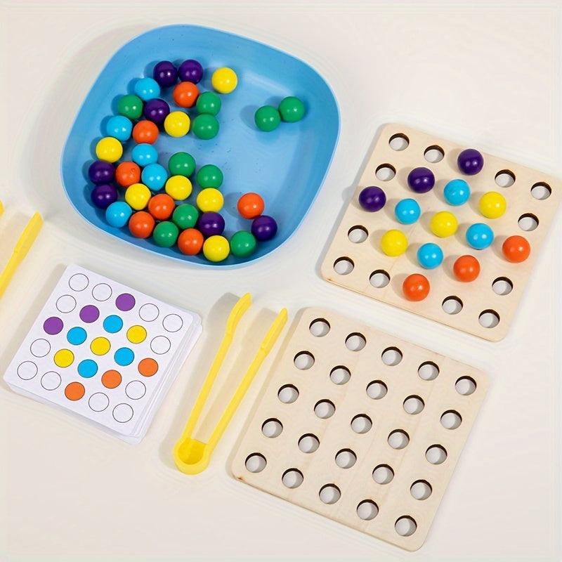 Jeu de compétition de ramassage de perles en bois pour enfants et famille - Jouet éducatif de motricité fine, jeu d'adresse avec baguettes, cadeau amusant pour garçons et filles de 3 ans et plus, cadeau d'Halloween, de Noël ou d'anniversaire
