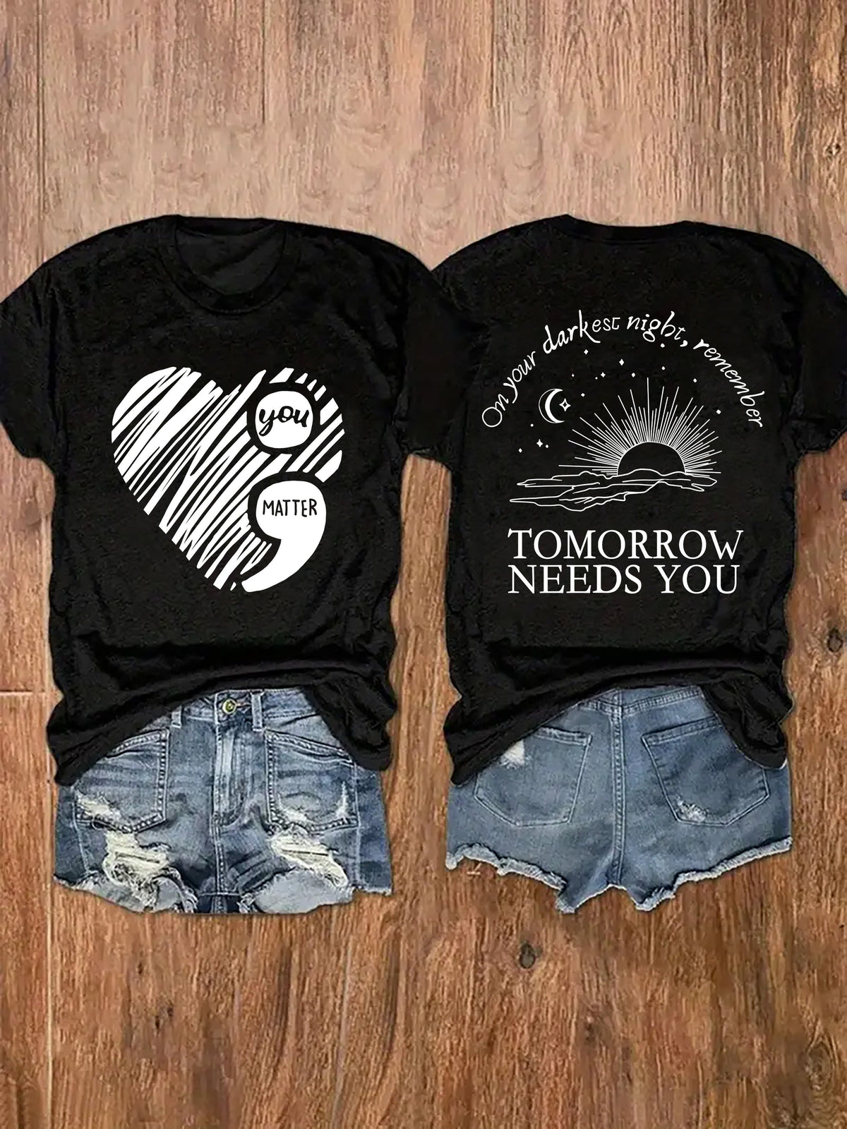 T-shirt pour femme à imprimé « You Matter » à l'avant et à l'arrière, col rond, haut décontracté à manches courtes S M L XL XXL Rose Blanc Noir Rouge Bleu Gris