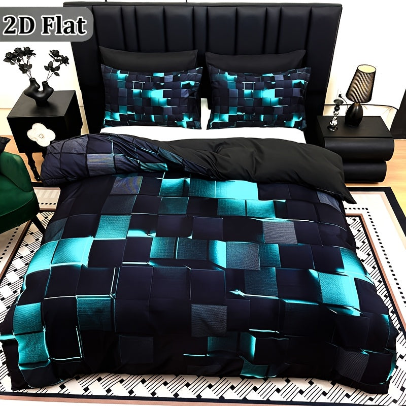 Parure de lit à carreaux rouge et bleu – Ensemble de literie 3 pièces à impression numérique, housse de couette toutes saisons avec taies d'oreiller, tailles Twin, Full, Queen, King, lavable en machine, garnissage non inclus