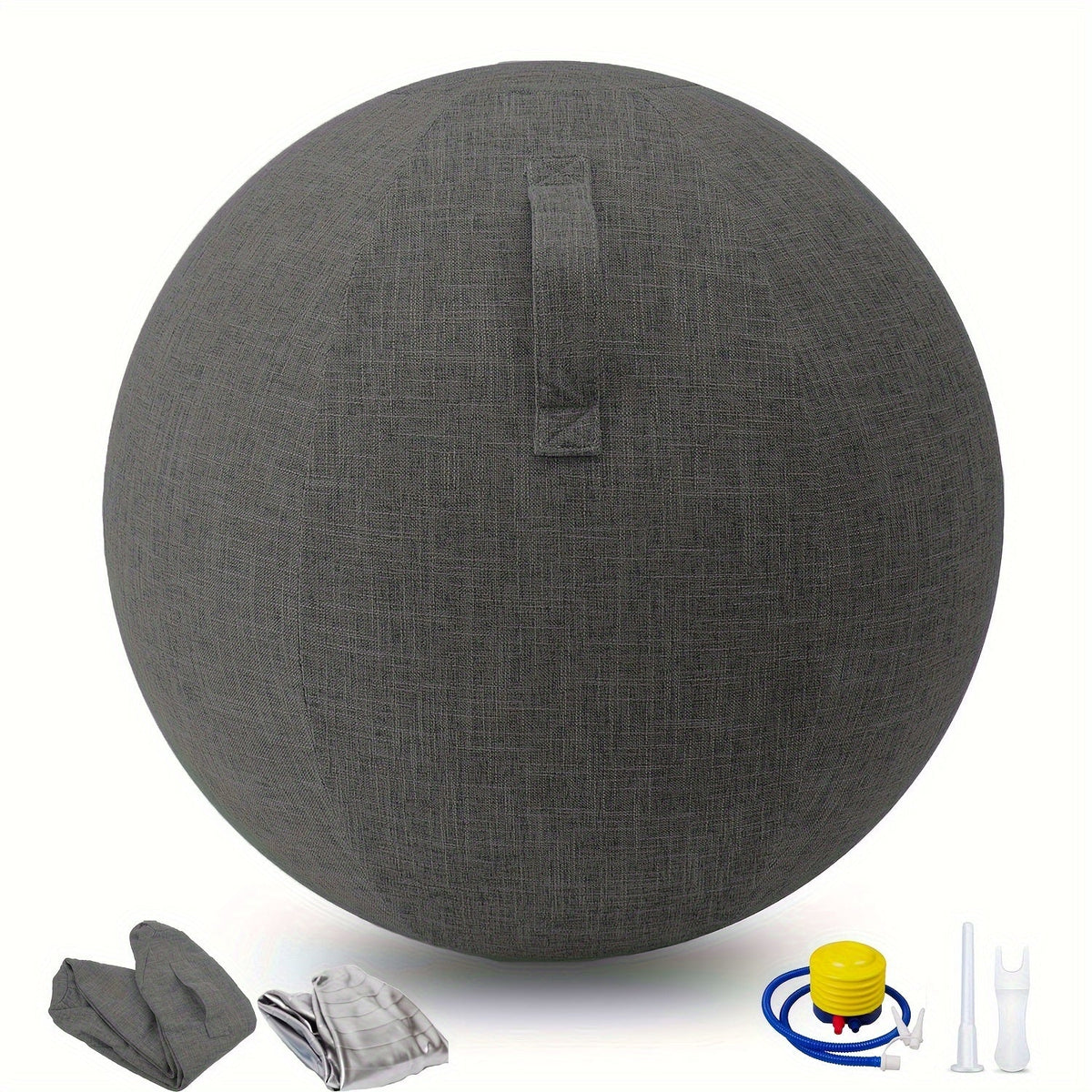 Chaise ballon d'exercice 65 cm avec housse en tissu, ballon de yoga anti-éclatement pour bureau, Pilates, renforcement musculaire, grossesse et accouchement – Améliore la posture et soulage les maux de dos, Gris & Noir