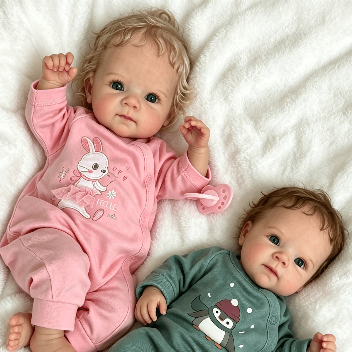 Ensemble de poupons jumeaux reborn Lifelooking de 46 cm – Poupées nouveau-nés réalistes avec corps entier en vinyle souple, cheveux bouclés implantés, tétines, couches et certificats de naissance, cadeau de jeu de rôle pour enfants de 3 ans et plus