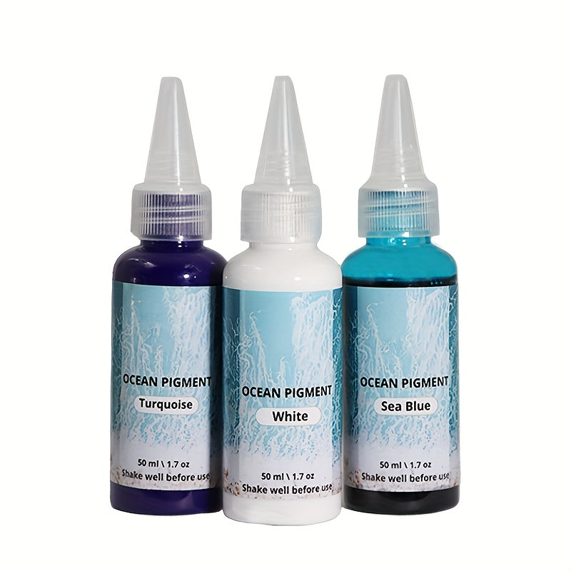 Kit de peinture pour résine effet vague océan, 3 couleurs : blanc, bleu océan et bleu profond, pigment à base d'huile haute concentration, teinture résistante à la décoloration pour créations artistiques en résine époxy, 50 ml chacune