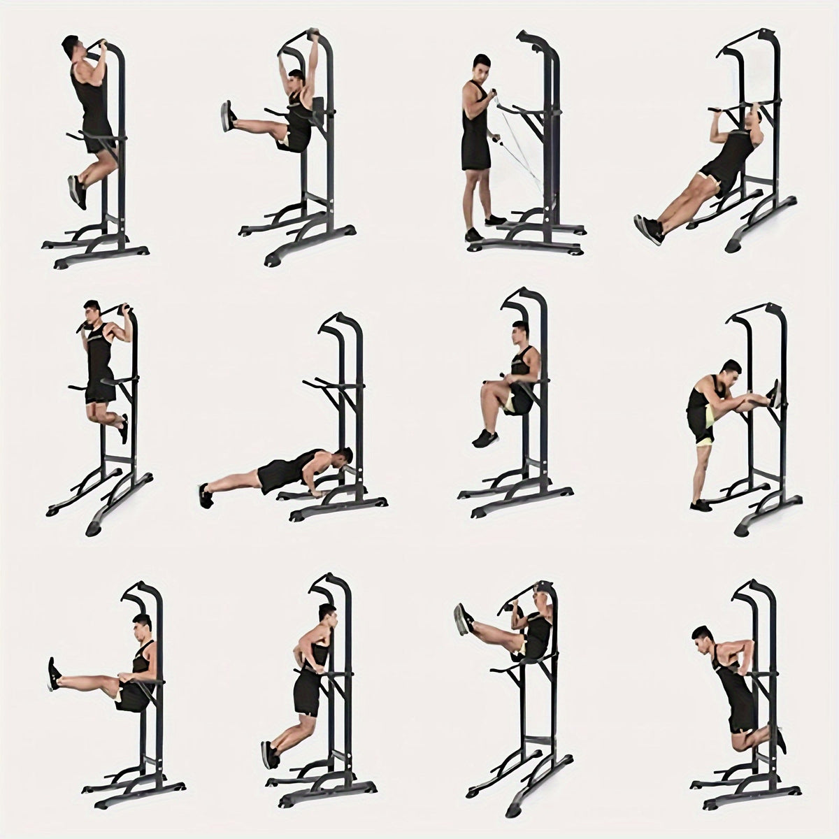 Station de musculation Power Tower avec barre de traction et poste à dips – Hauteur réglable 127-230 cm, capacité 150 kg, équipement de musculation multifonction pour hommes et femmes, bandes élastiques incluses