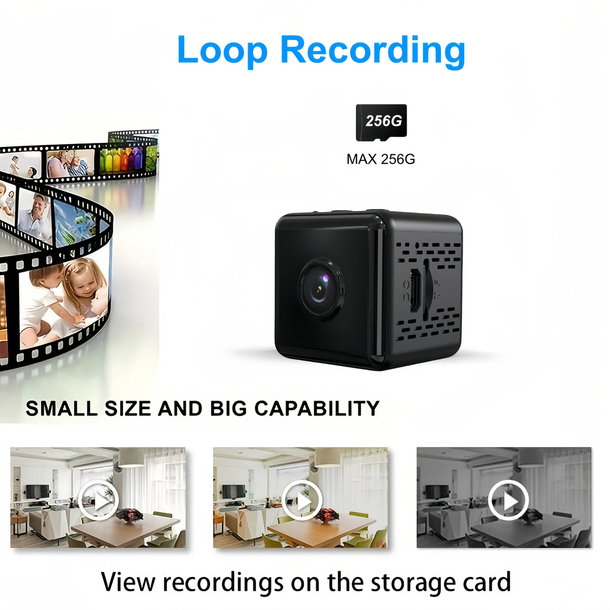 Mini caméra de sécurité sans fil 2K – Caméra de surveillance intérieure WiFi avec vision nocturne, support magnétique, enregistrement continu, moniteur pour bébé et animaux, alimentation USB/batterie, carte SD et stockage cloud