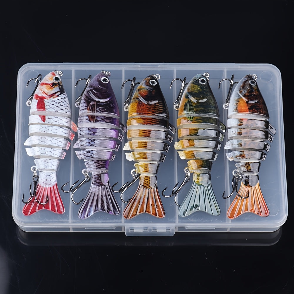 Lot de 5 leurres de pêche articulés à la nage réaliste – Swimbait pour bar, truite et brochet, kit de leurres pour eau douce et eau de mer, 4 modèles assortis