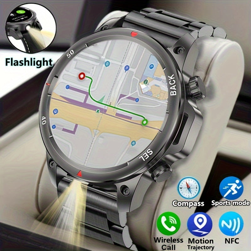 Montre connectée GPS pour homme – Écran HD 360×360, commande vocale IA, appels sans fil, NFC, boussole, éclairage LED, suivi de trajectoire, tracker de fitness pour sports de plein air, cadeau pour la fête des Pères