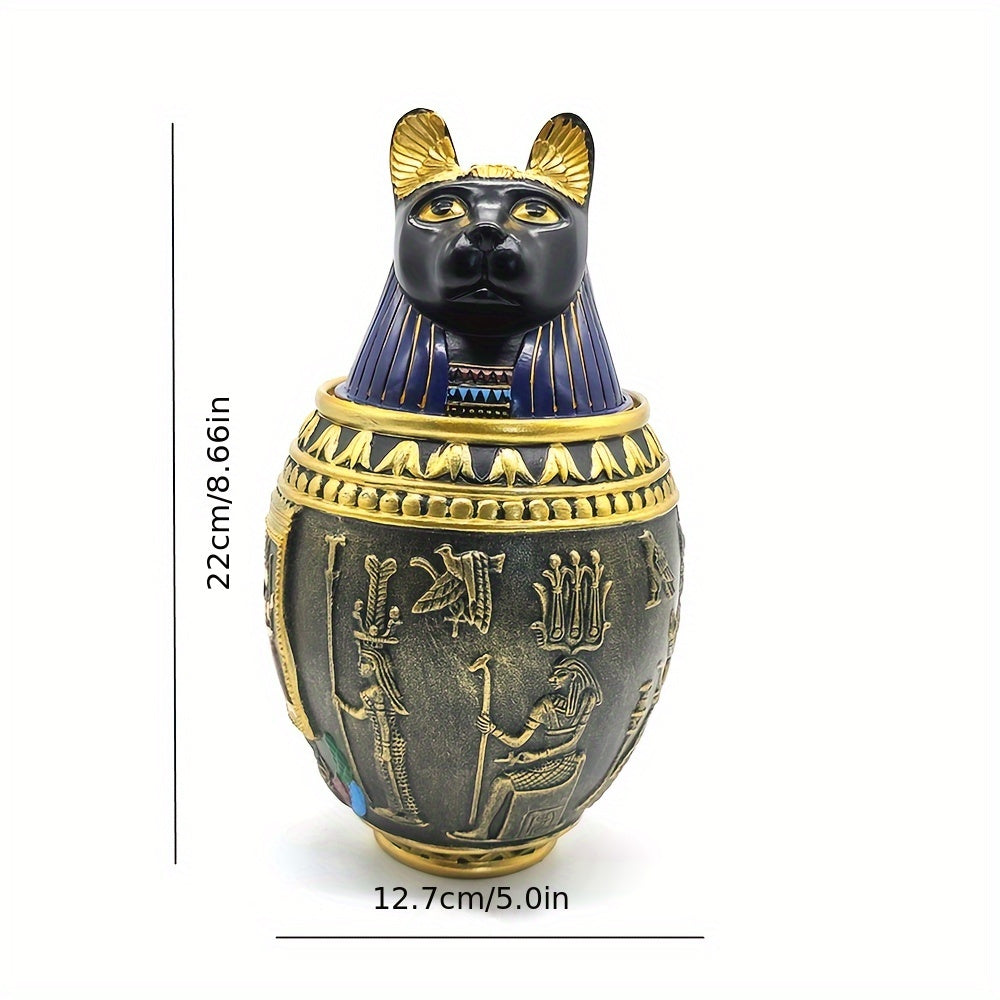 Urne funéraire pour animaux en résine Anubis égyptien et pot de conservation – Statue du dieu chat et chien, gardien pharaonique antique, urne souvenir décorative pour cendres, sculpture de décoration intérieure et objet funéraire de collection, 2 styles