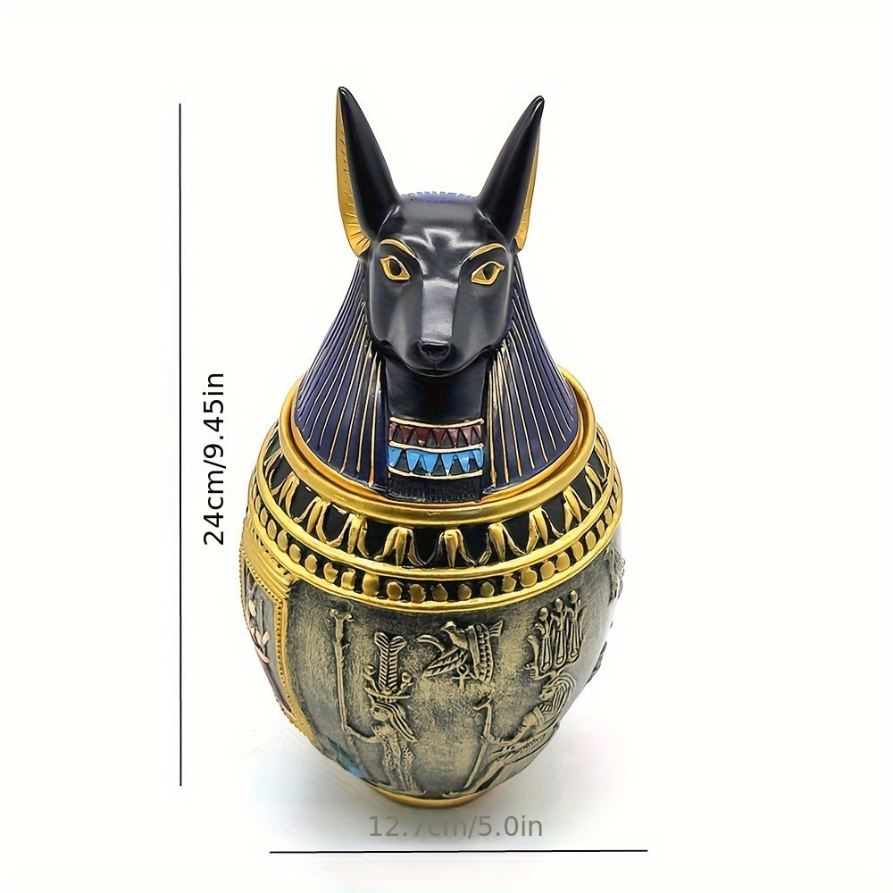 Urne funéraire pour animaux en résine Anubis égyptien et pot de conservation – Statue du dieu chat et chien, gardien pharaonique antique, urne souvenir décorative pour cendres, sculpture de décoration intérieure et objet funéraire de collection, 2 styles