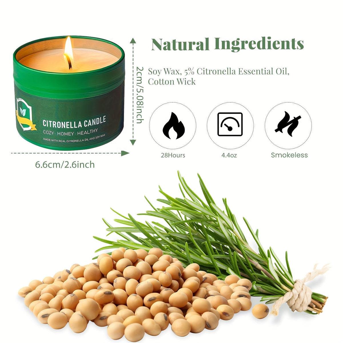 Lot de 6 bougies à la citronnelle pour extérieur, 125 g chacune, 150 heures de combustion, répulsif naturel anti-moustiques pour terrasse, camping, barbecue, jardin, fête, véranda, décoration de maison, cadeau