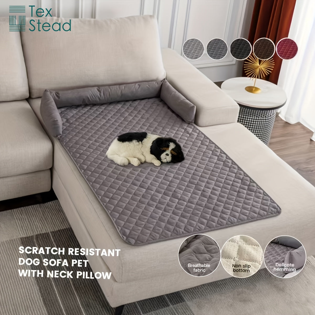 Canapé-lit pour animaux et protection de canapé avec coussins traversins, housse de meuble lavable et antidérapante pour chiens et chats – Housse de canapé douce et confortable pour animaux avec rebords surélevés pour canapé, causeuse et fauteuil