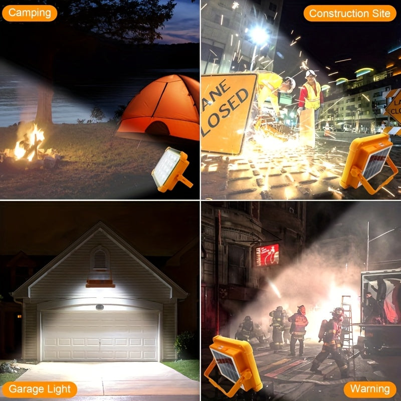 Projecteur de travail LED solaire 2000 lumens avec crochet magnétique – Double charge solaire et USB, projecteur rechargeable à luminosité réglable pour le camping, la randonnée et l'usage extérieur – Disponible en packs de 1, 2, 6 et 10 unités