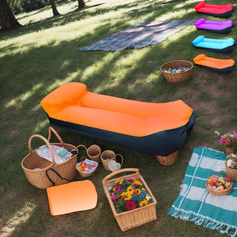Canapé gonflable portable et fauteuil inclinable pour l'extérieur – Transat robuste semblable à un lit, gonflage et dégonflage rapides, léger et compact pour le camping, la plage, le jardin et les voyages, aucune pompe nécessaire