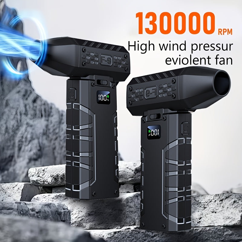 Souffleur turbo 130 000 tr/min avec charge rapide USB-C, affichage intelligent et éclairage LED – 100 réglages de vitesse pour le nettoyage de voiture, le dépoussiérage, le soufflage de feuilles, le barbecue et le refroidissement – Noir et orange