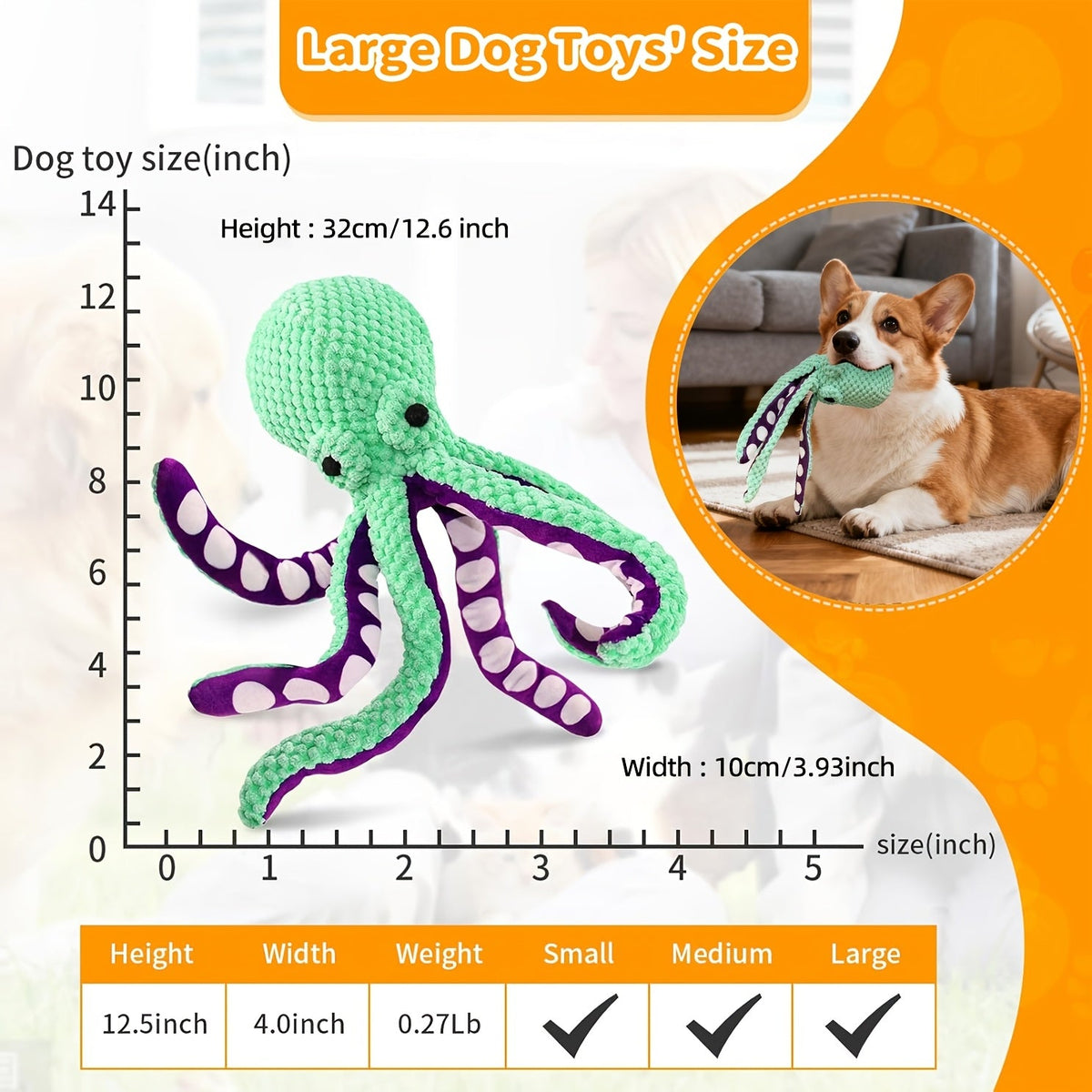 Jouet pour chien pieuvre en peluche avec pouic, jouet à mâcher interactif et durable pour chiens de taille moyenne, jouet en peluche sarcelle et violet avec pouic pour rapporter, dresser et soulager l'ennui