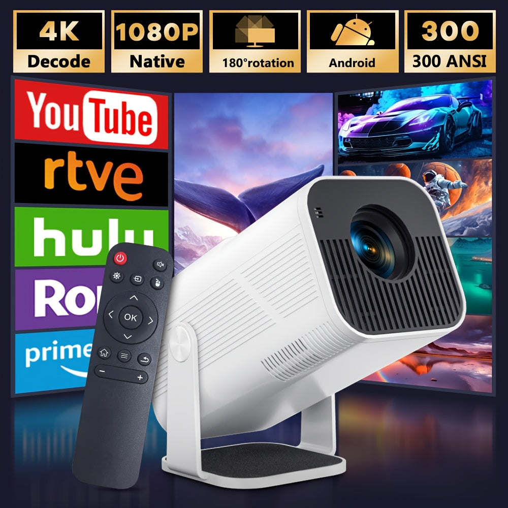 Projecteur intelligent portable avancé AMOVFILM, Wi-Fi 6 et décodage vidéo 4K, résolution native 1080p, Android 11 intégré, projecteur pour cinéma maison et cinéma en plein air, mise en miroir d'écran mobile, couleurs multiples