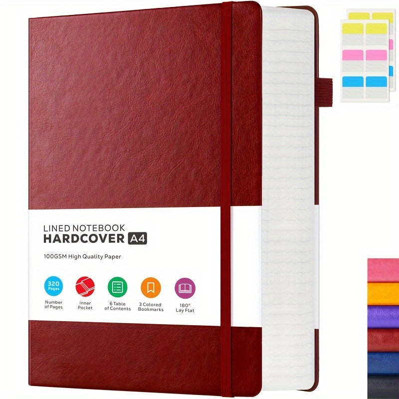Carnet à couverture rigide A4 320 pages – Grand journal en cuir ligné pour femmes et hommes, papier épais 100 g/m², carnet ligné 21,6 x 28 cm pour le travail, l'école, les études, l'écriture et les affaires, 6 couleurs