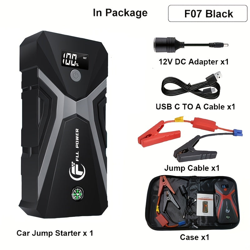Démarreur de batterie portable pour voiture 1600A–3000A 12V – Booster d'urgence compact pour moteurs essence et diesel avec ports de charge USB et lampe de poche LED