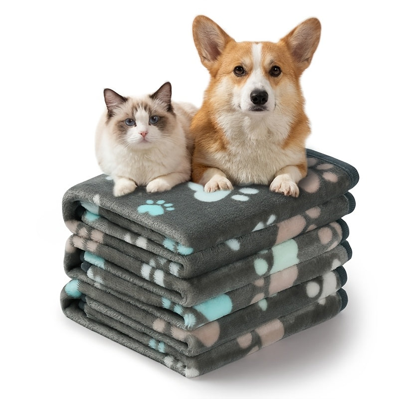 Lot de 3 couvertures en polaire pour chiens, chats et chiots – Plaid en flanelle super doux, duveteux et résistant, motifs pattes marron, rose et blanc, lavable en machine, serviette de séchage pour animaux incluse