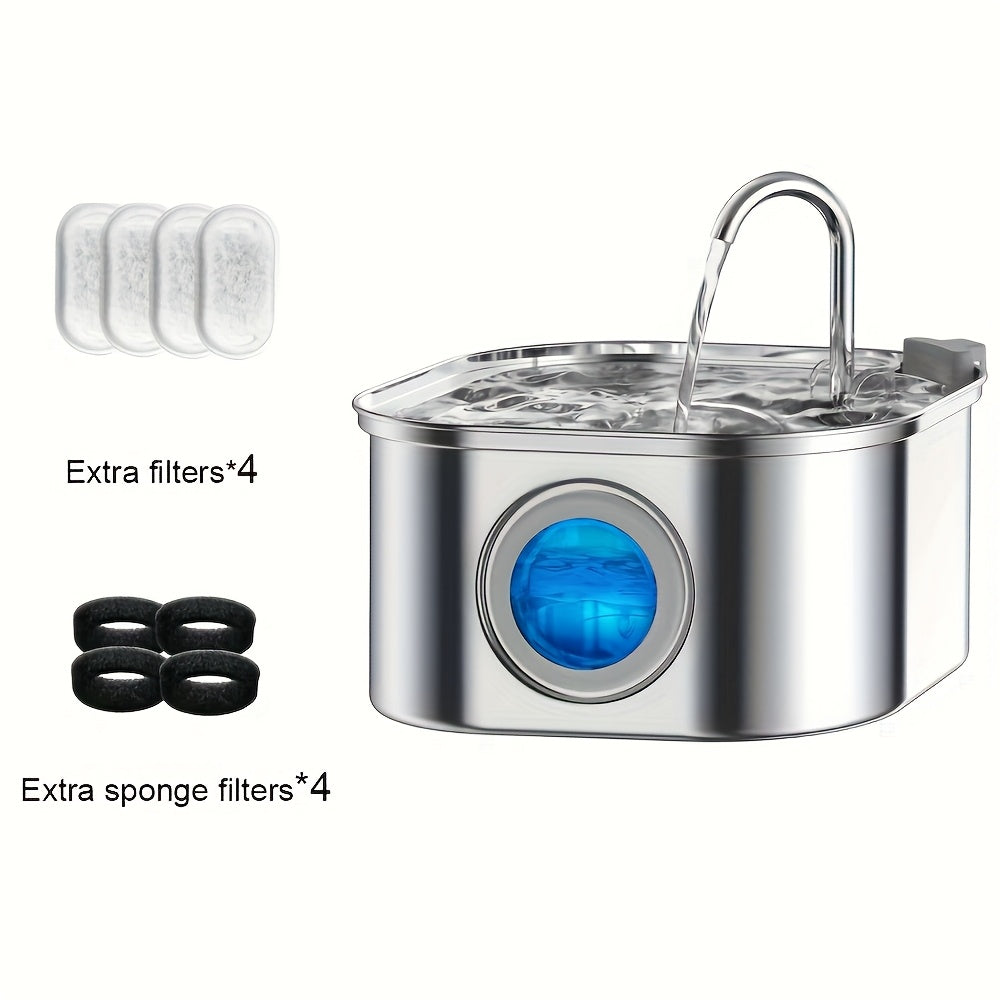 3.2L Automatic Cat & Dog Water Fountain – Stainless Steel Pet Water Dispenser with Multi-Filtration System, Visible Window, Motion Sensor, 2 Flow Modes, Silent Pump, Easy to Clean, for Cats Dogs Rabbits
