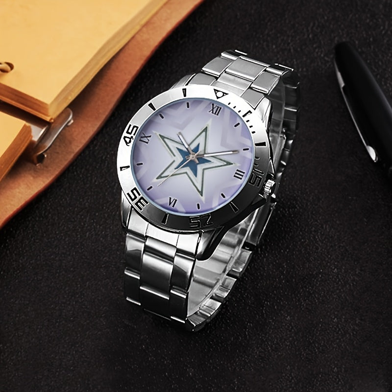 Montre à quartz pour homme avec bracelet en acier inoxydable, cadran rond simple et décontracté, montre-bracelet analogique classique en métal, cadeau pour homme, argenté