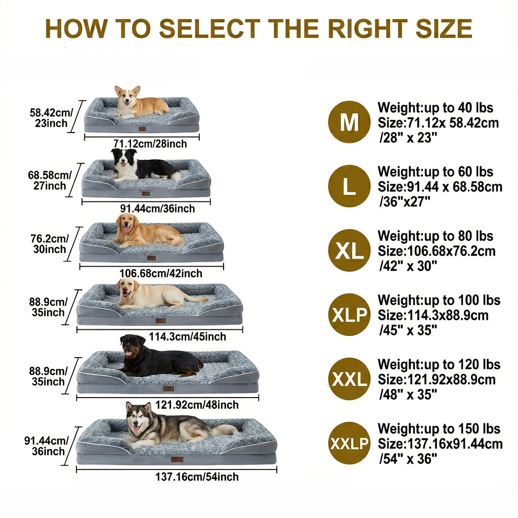 Lit orthopédique pour chien extra large lavable – Canapé en mousse à mémoire de forme en forme de C avec housse amovible, fond antidérapant et rebord de soutien pour chiens de grande et très grande taille, gris