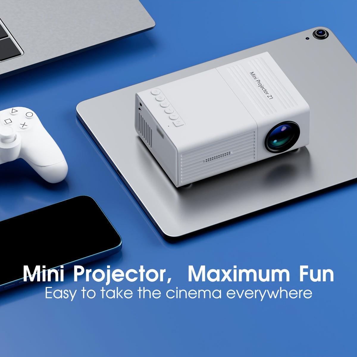 Mini projecteur portable 1080P Full HD, projecteur de cinéma maison et d'extérieur – compatible avec la duplication d'écran de téléphone iOS et Android, clé TV, USB, HDMI et ordinateur portable