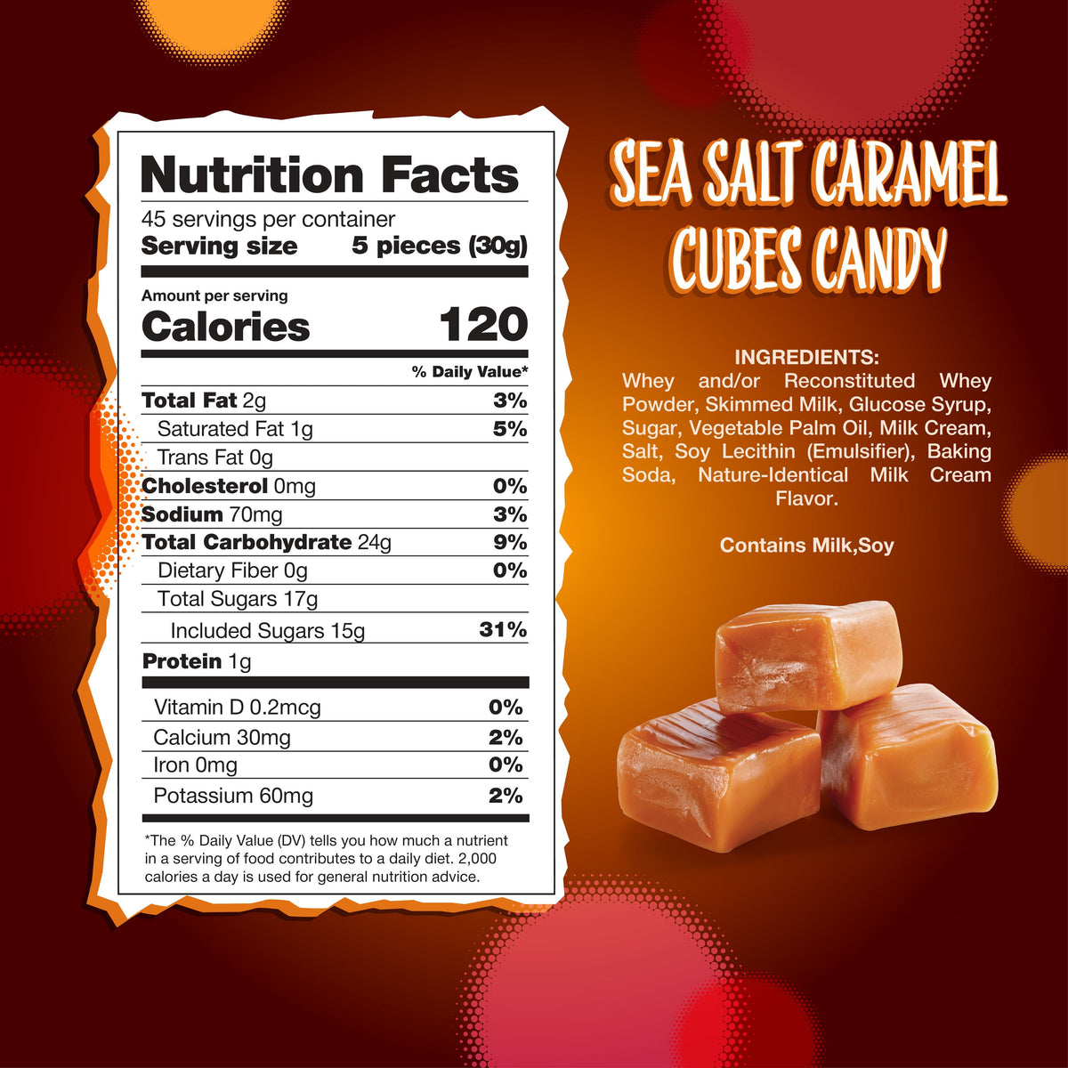 Cubes de caramel au sel marin, paquet en vrac de 1,36 kg – environ 225 pièces, emballées individuellement, caramel fondant à partager, pour le goûter, offrir, cuisiner ou remplir des coupelles à bonbons