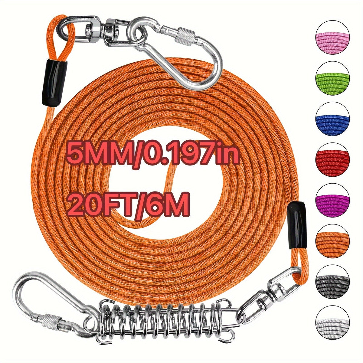 Laisse pour chien ultra-résistante de 1,8, 3, 4,5, 9, 15, 23 ou 30 mètres, câble d'attache d'entraînement pour grands chiens jusqu'à 225 kg, corde de course durable et résistante aux morsures pour le jardin