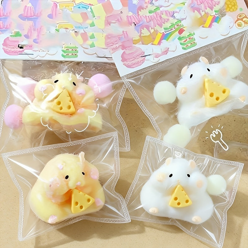 Jouet squishy mignon en forme de hamster-fromage – Jouet sensoriel anti-stress doux à remontée lente pour enfants et adultes – Jouet à presser relaxant – Cadeau amusant pour Noël, Halloween, anniversaire, bureau et fêtes – Couleur aléatoire