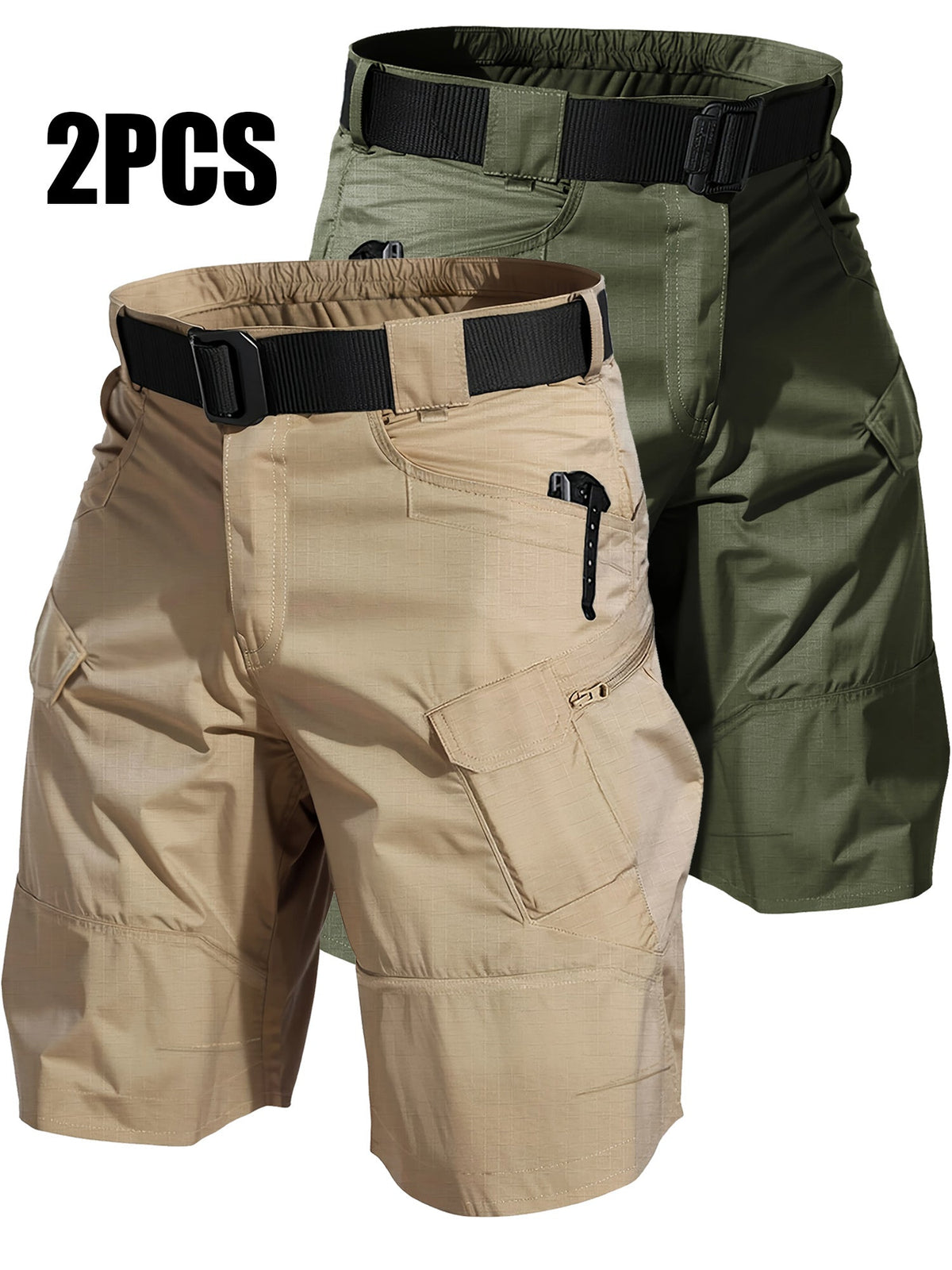 Lot de 2 shorts cargo pour homme à poches multiples - Shorts durables, coupe décontractée, parfaits pour la randonnée, le camping, la pêche et le travail, bas tactiques utilitaires pour homme, tailles S-XXXL, noir, gris, kaki, vert kaki