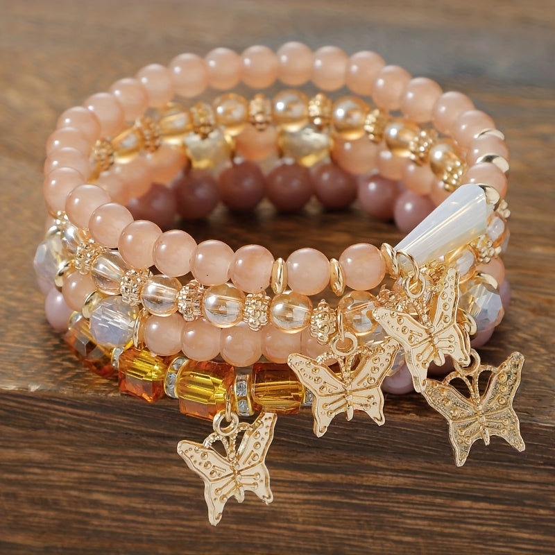 Ensemble de bracelets bohèmes à perles papillon pour femmes – Bracelets élastiques étincelants superposables à breloques, lot de 4, 8 et 16 pièces, cadeau idéal pour femmes élégantes