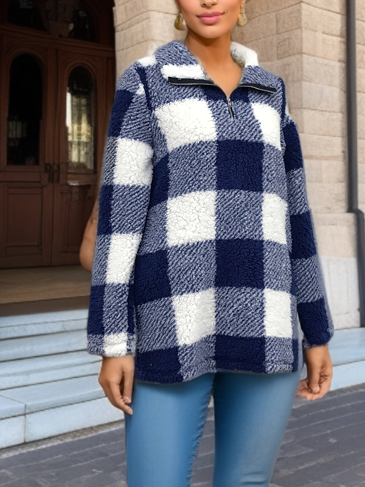 Sweat-shirt douillet à motif géométrique pour femme, haut décontracté à col montant en suédine PU – Pull en maille mi-extensible non transparent, couleurs mélangées, rouge foncé, S-XXL