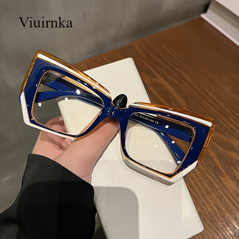 Lunettes d'ordinateur anti-lumière bleue œil de chat pour femmes – Monture color block légère et tendance, verres transparents en polycarbonate, lunettes mode avec étui pour la protection des yeux devant les écrans, cadeau de fête