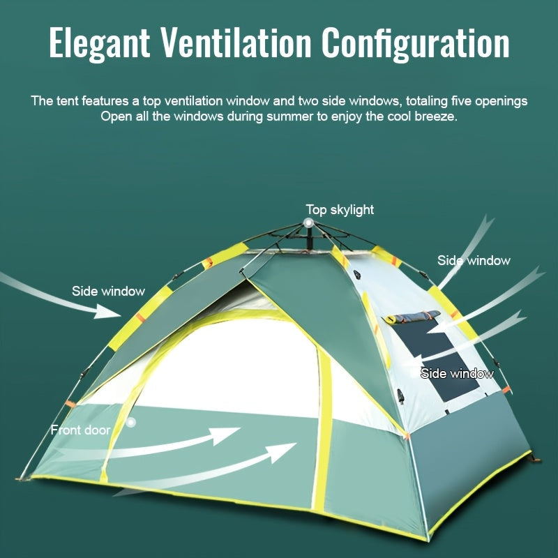 Tente de camping automatique à déploiement instantané pour 1 à 3 ou 3 à 4 personnes – Tente toutes saisons coupe-vent et légère avec doubles portes et fenêtres en maille pour le camping, la randonnée, la chasse, les voyages et les abris extérieurs