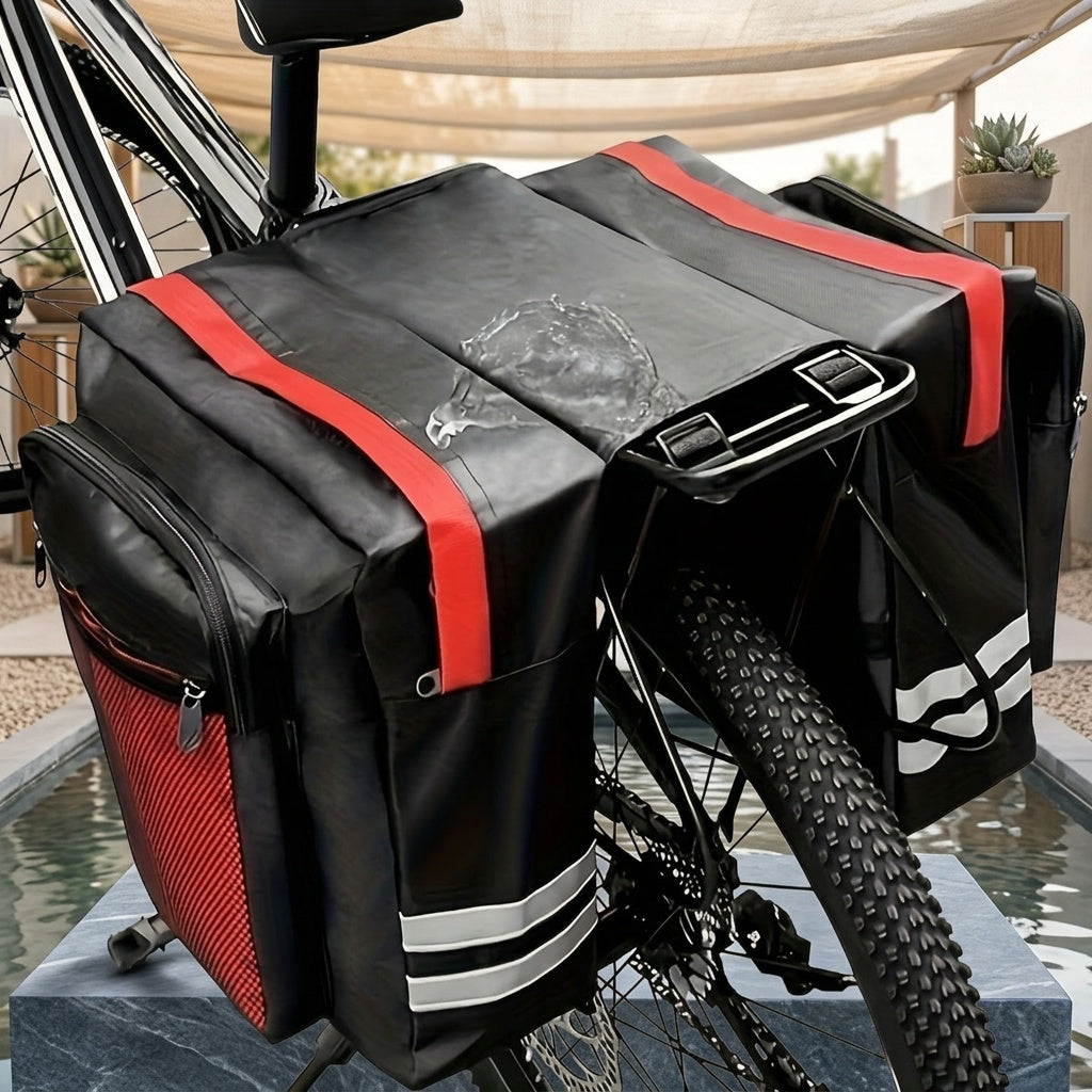 Ensemble de sacoches de vélo 50 L – Sacoche de porte-bagages, sacoche de selle et sac à bandoulière 3 en 1, accessoires de cyclisme professionnels pour le vélotaf, le cyclotourisme et les sorties en plein air, Rouge Noir Bleu