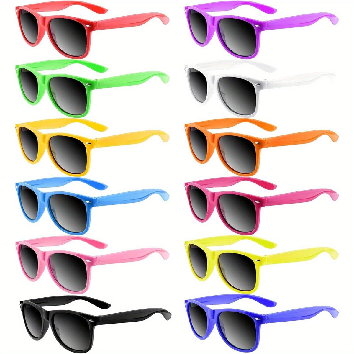 Lot de 12 lunettes de soleil néon colorées, verres incassables anti-UV400 pour adultes, idéales pour anniversaires, fêtes à la plage ou à la piscine, cadeaux d'invités.