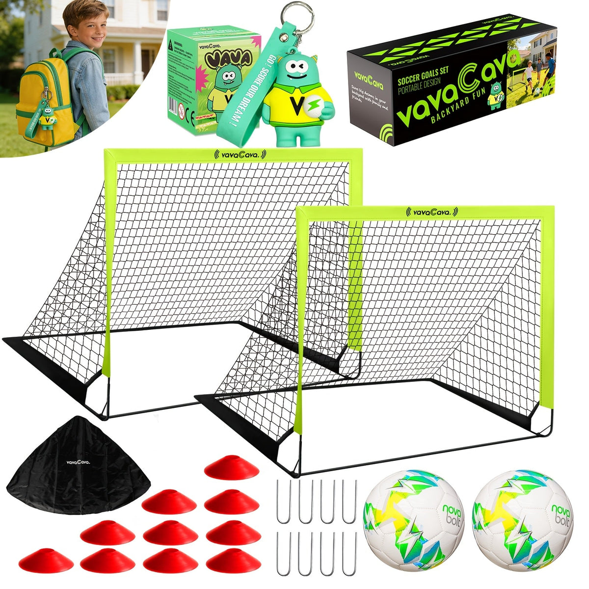 Lot de 2 buts de football portables pop-up – Filets de football pliables de 1,2 m x 0,9 m pour jeunes et adultes, inclut 2 ballons, une pompe et un sac de transport, tissu Oxford 450D, buts de football pour intérieur et extérieur (vert/rose)